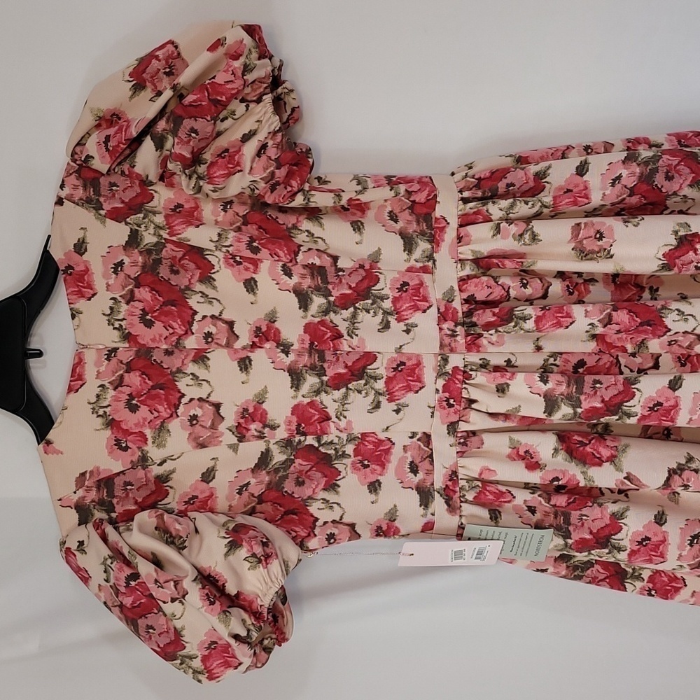 RACHEL Parcell Pink Brocade Floral Puff Sleeve Dress - Picture 4 of 17